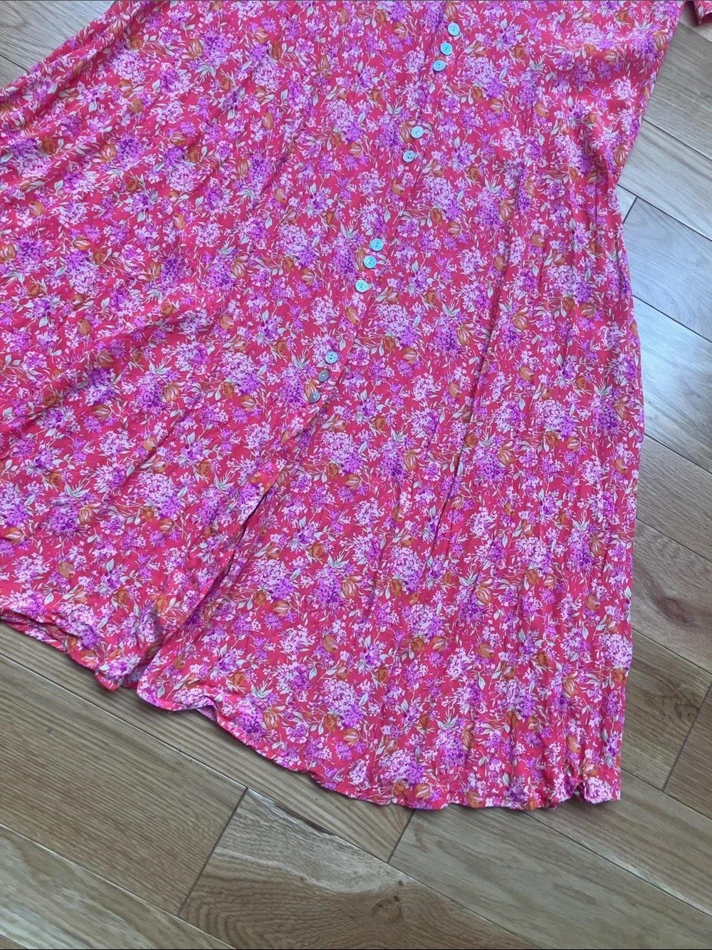 Vintage retro Pink ditsy Floral Button-Front A-Line 16W - Picture 5 of 7